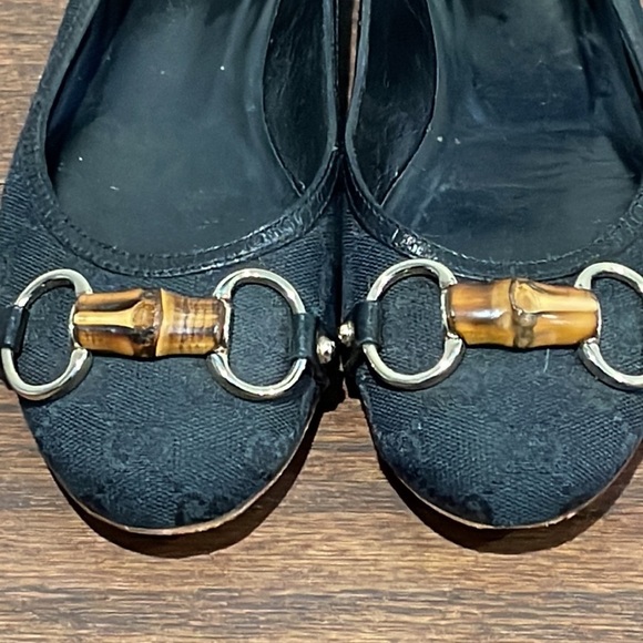 Gucci Women’s Black Canvas Banboo Ballet Flats Size 5.5 - Picture 2 of 6
